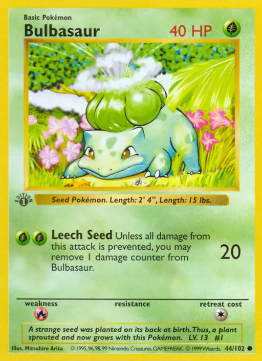 Bulbasaur (44/102) (Shadowless) [Base Set 1st Edition] - Pokemon Single