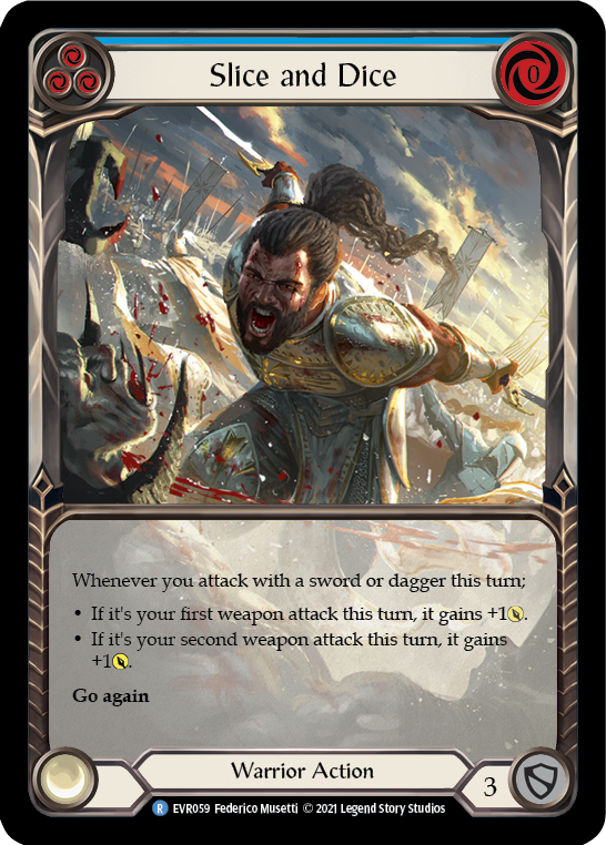 Slice and Dice (Blue) [Everfest] 1st Edition Extended Art Rainbow Foil