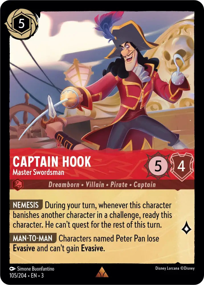 Captain Hook - Master Swordsman (105/204) [Into the Inklands] - Lorcana Single