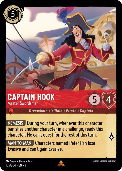 Captain Hook - Master Swordsman (105/204) [Into the Inklands] - Lorcana Single