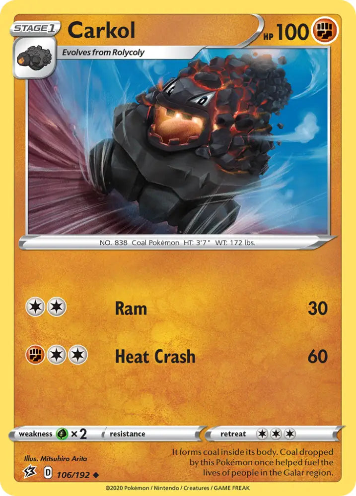 Carkol (106/192) [Sword & Shield: Rebel Clash] - Pokemon Single