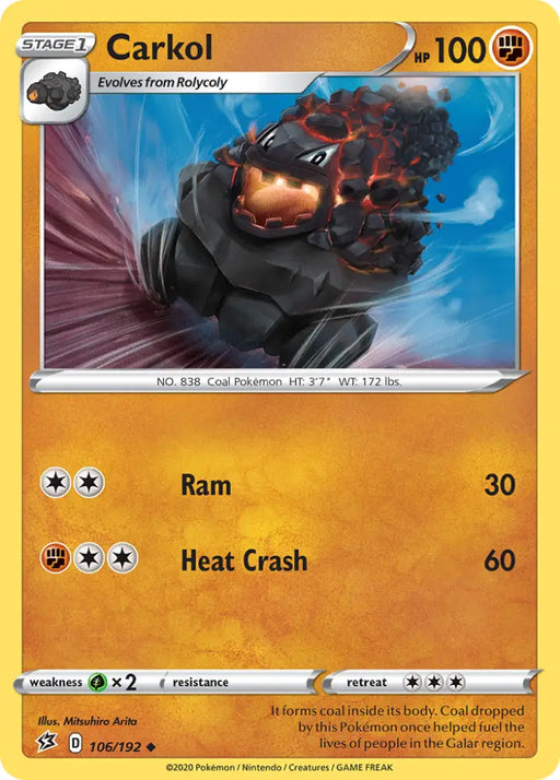 Carkol (106/192) [Sword & Shield: Rebel Clash] - Pokemon Single