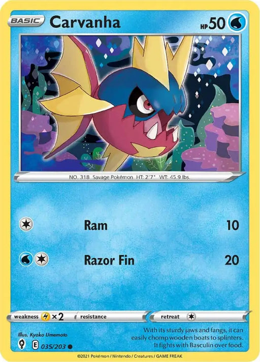Carvanha (035/203) [Sword & Shield: Evolving Skies] - Pokemon Single
