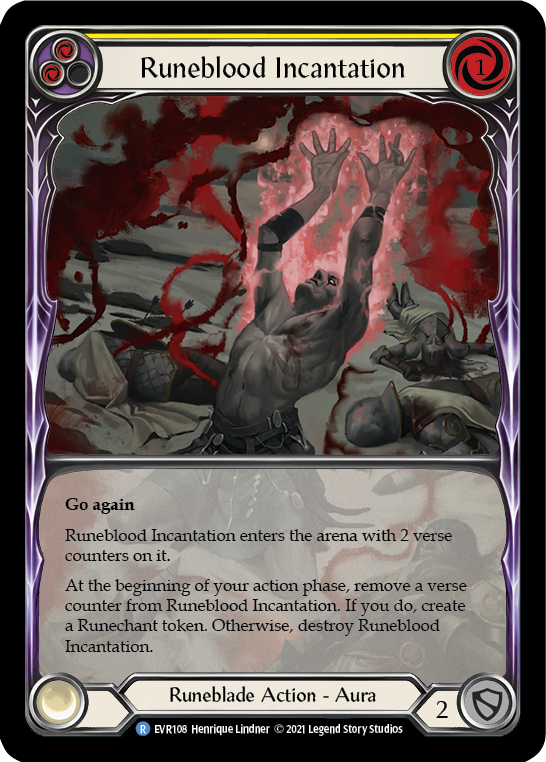Runeblood Incantation (Yellow) [Everfest] 1st Edition Extended Art Rainbow Foil