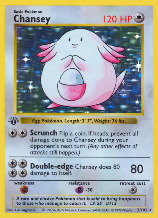 Chansey (3/102) (Shadowless) [Base Set 1st Edition] - Pokemon Single