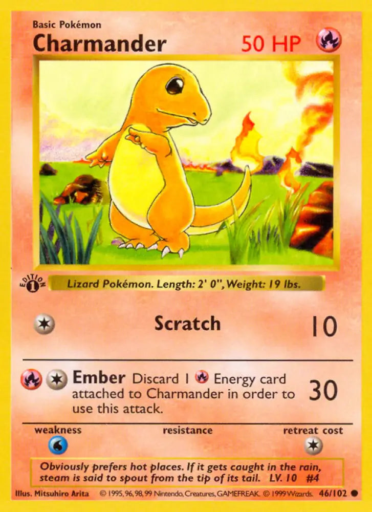 Charmander (46/102) (Shadowless) [Base Set 1st Edition] - Pokemon Single
