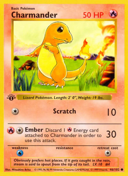 Charmander (46/102) (Shadowless) [Base Set 1st Edition] - Pokemon Single
