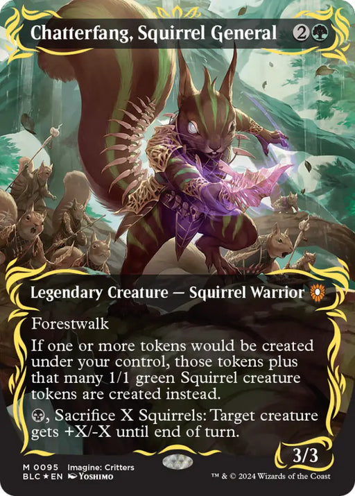 Chatterfang Squirrel General (Borderless) (Raised Foil) [Bloomburrow Commander] - MTG Single