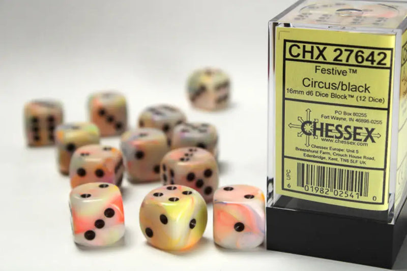 Chessex: Festive 12d6 Circus/Black 16mm - Accessoire