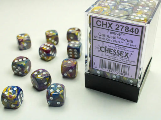 Chessex: Festive 36d6 Carousel/White 12mm - Accessoire