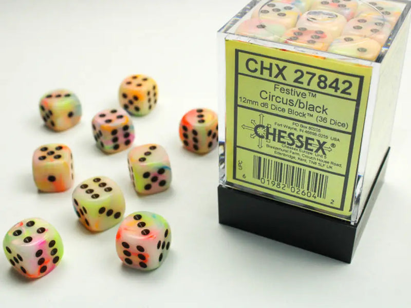 Chessex: Festive 36d6 Circus/Black 12mm - Accessoire
