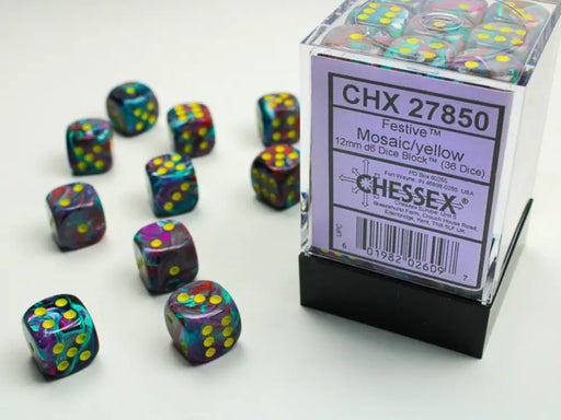 Chessex: Festive 36d6 Mosaic/Yellow 12mm - Accessoire