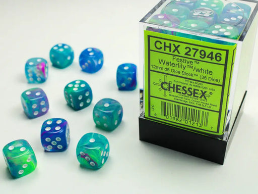 Chessex: Festive 36d6 Waterlily/White 12mm - Accessoire