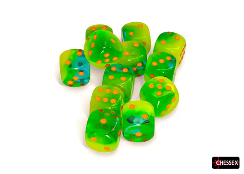 Chessex: Gemini 12d6 Plasma Green-Teal/Orange Luminary 16mm - Accessoire