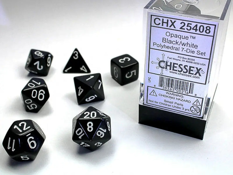 Chessex: Opaque 7-Die Set Black/White - Accessoire