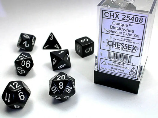 Chessex: Opaque 7-Die Set Black/White - Accessoire