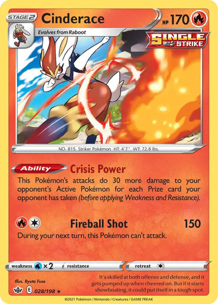 Cinderace (028/198) (Theme Deck Exclusive) [Sword & Shield: Chilling Reign] - Pokemon Single