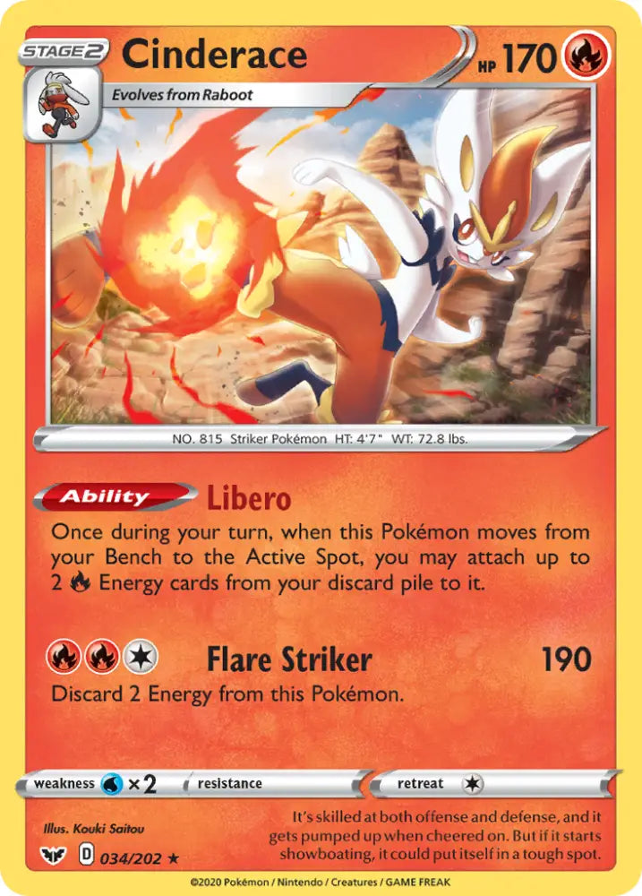 Cinderace (034/202) [Sword & Shield: Base Set] - Pokemon Single