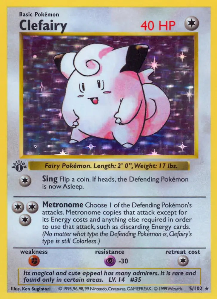 Clefairy (5/102) (Shadowless) [Base Set 1st Edition] - Pokemon Single