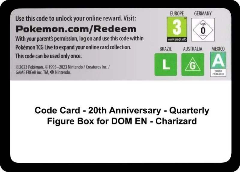 Code Card - 20th Anniversary - Quarterly Figure Box for DOM EN - Charizard [Miscellaneous Cards and Products]