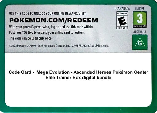 Code Card - Ascended Heroes Pokemon Center Elite Trainer Box digital bundle [ME: Ascended Heroes]