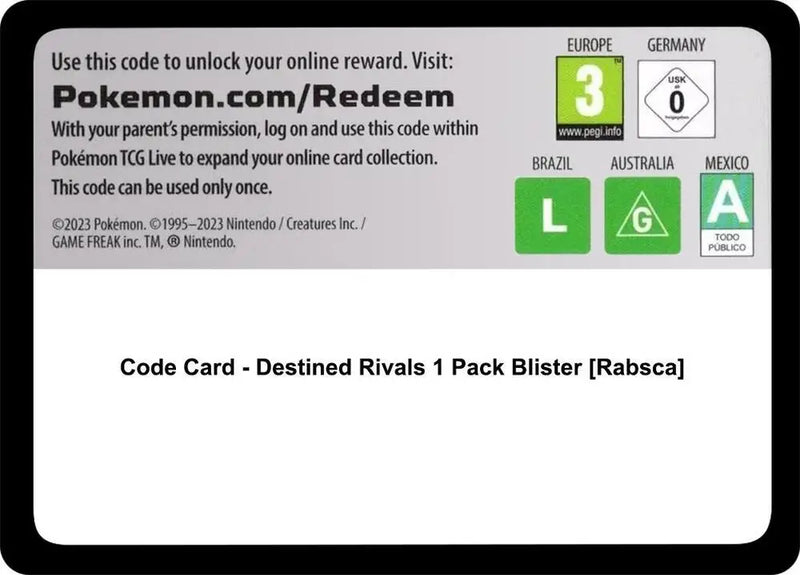 Code Card - Destined Rivals 1 Pack Blister [Rabsca] [SV10: Destined Rivals]