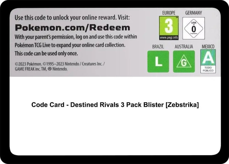 Code Card - Destined Rivals 3 Pack Blister [Zebstrika] [SV10: Destined Rivals]