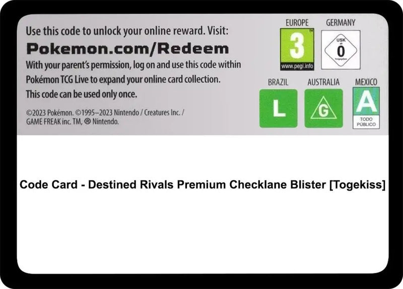 Code Card - Destined Rivals Premium Checklane Blister [Togekiss] [SV10: Destined Rivals]
