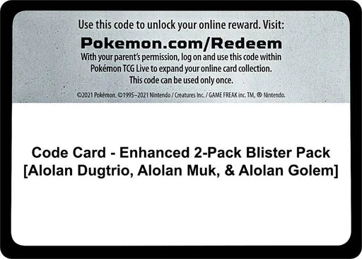 Code Card - Enhanced 2-Pack Blister Pack [Alolan Dugtrio, Alolan Muk, & Alolan Golem] [Miscellaneous Cards and Products]