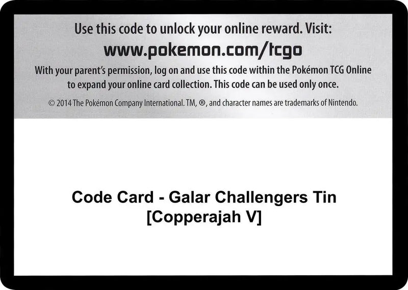 Code Card - Galar Challengers Tin [Copperajah V] [Miscellaneous Cards and Products]
