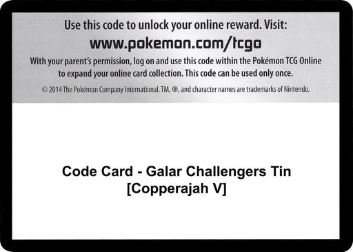 Code Card - Galar Challengers Tin [Copperajah V] [Miscellaneous Cards and Products]