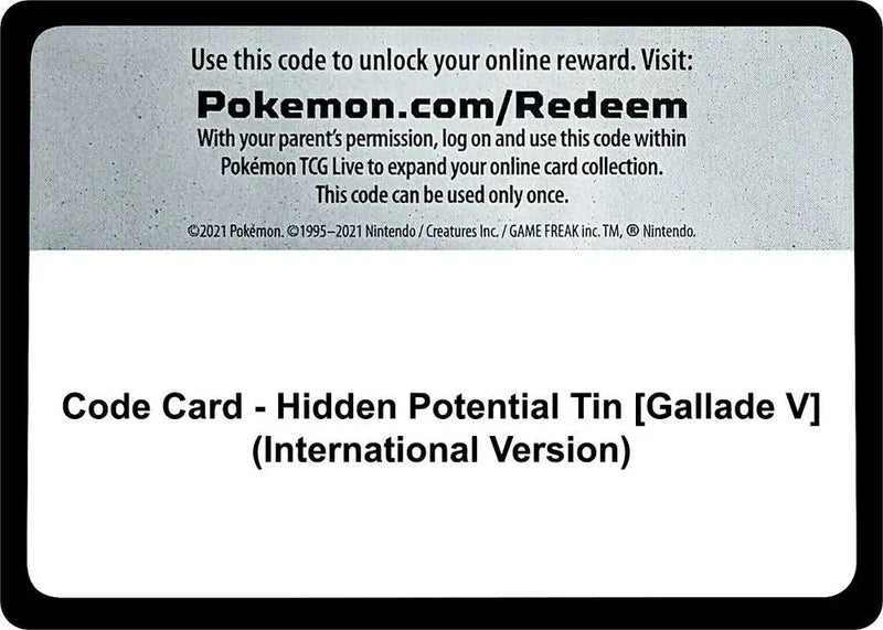 Code Card - Hidden Potential Tin [Gallade V] (International Version) [Miscellaneous Cards and Products]