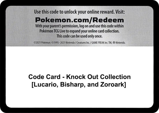 Code Card - Knock Out Collection [Lucario, Bisharp, and Zoroark] [Miscellaneous Cards and Products]