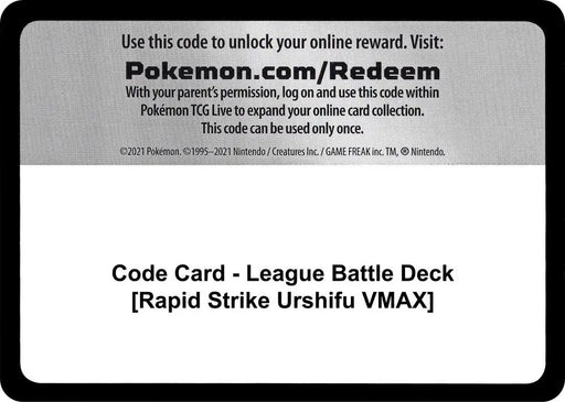 Code Card - League Battle Deck [Rapid Strike Urshifu VMAX] [Miscellaneous Cards and Products]