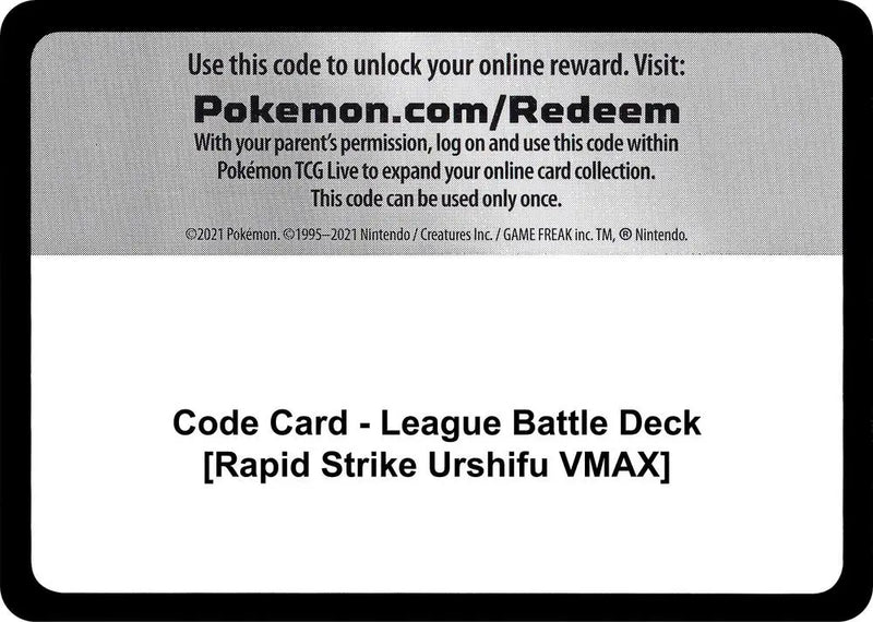 Code Card - League Battle Deck [Rapid Strike Urshifu VMAX] [Miscellaneous Cards and Products]