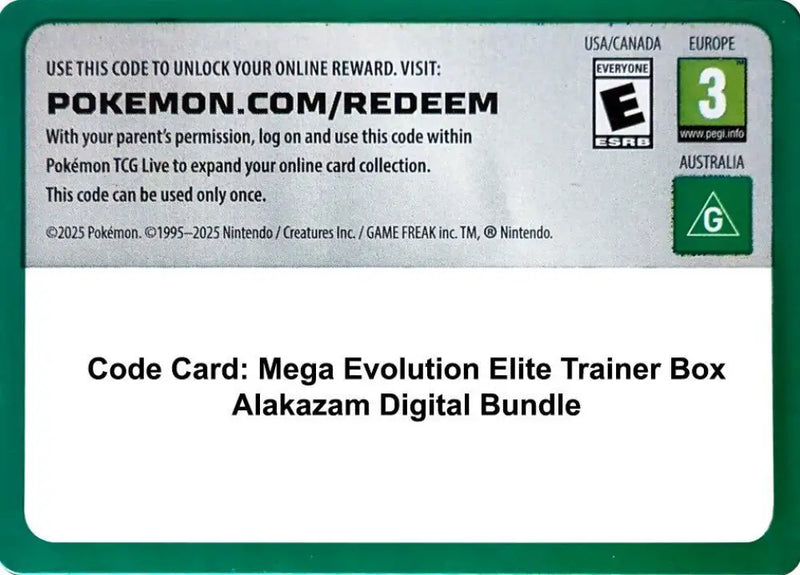 Code Card - Mega Evolution Elite Trainer Box Alakazam Digital Bundle [ME01: Mega Evolution]