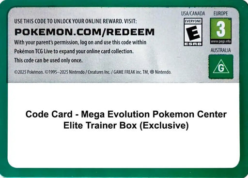 Code Card - Mega Evolution Pokemon Center Elite Trainer Box (Exclusive) [ME01: Mega Evolution]