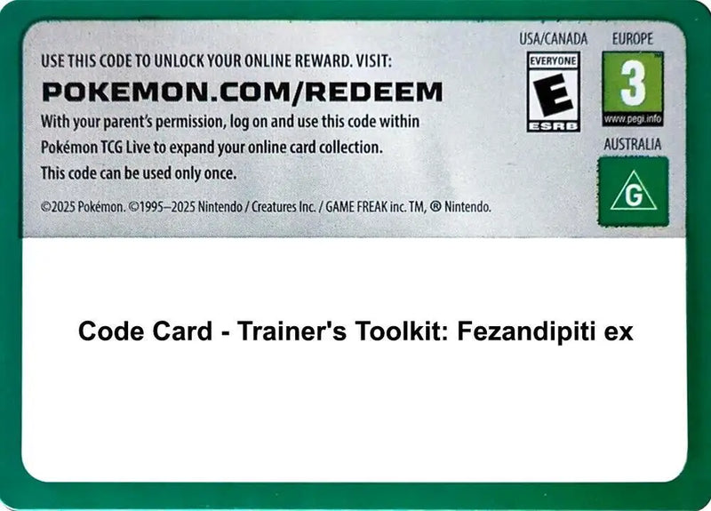 Code Card - Trainer's Toolkit: Fezandipiti ex [Miscellaneous Cards and Products]