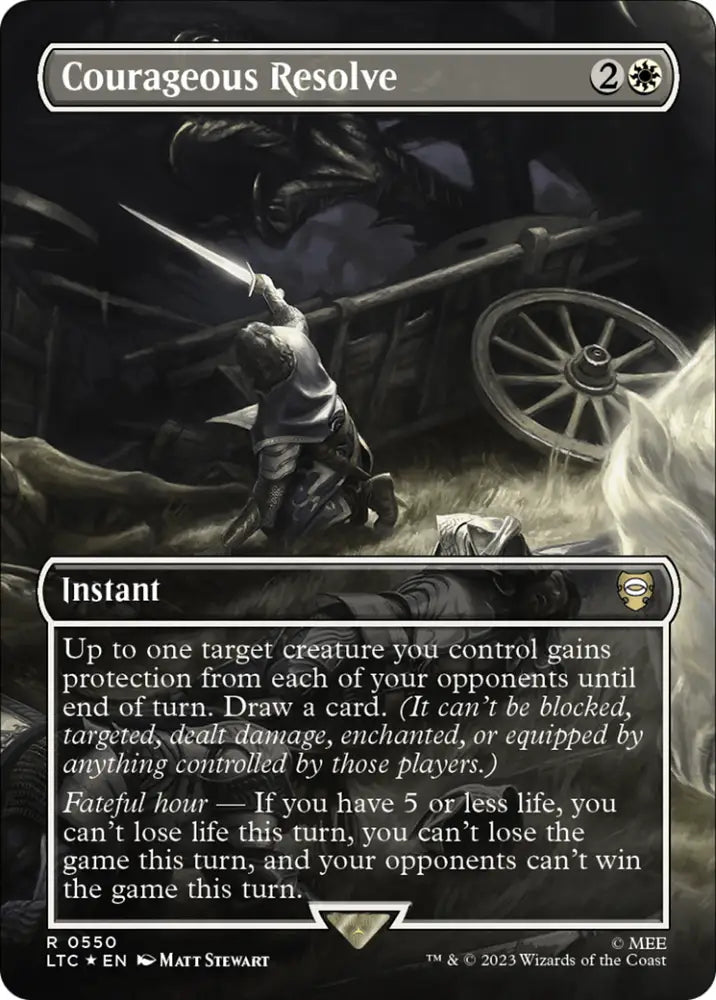 Courageous Resolve (Borderless) (Surge Foil) [The Lord of the Rings: Tales of Middle-Earth Commander] - MTG Single