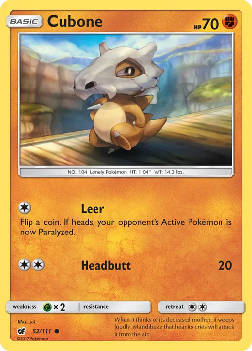 Cubone (52/111) [Sun & Moon: Crimson Invasion] - Pokemon Single