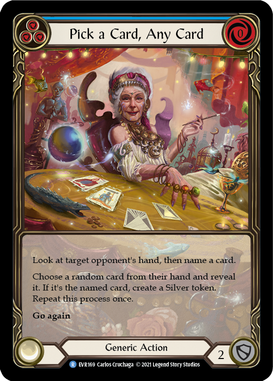 Pick a Card, Any Card (Blue) [Everfest] 1st Edition Extended Art Rainbow Foil