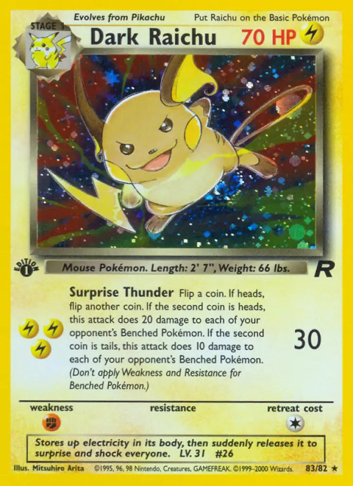 Dark Raichu (83/82) [Team Rocket 1st Edition] - Pokemon Single