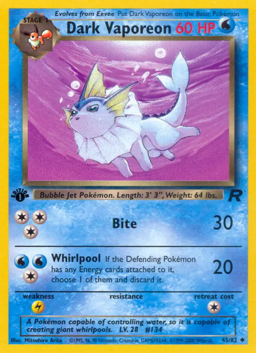 Dark Vaporeon (45/82) [Team Rocket 1st Edition] - Pokemon Single