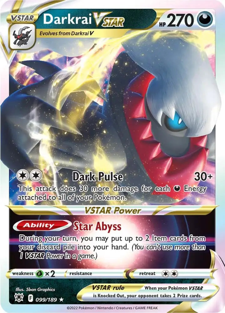 Darkrai VSTAR (099/189) [Sword & Shield: Astral Radiance] - Pokemon Single