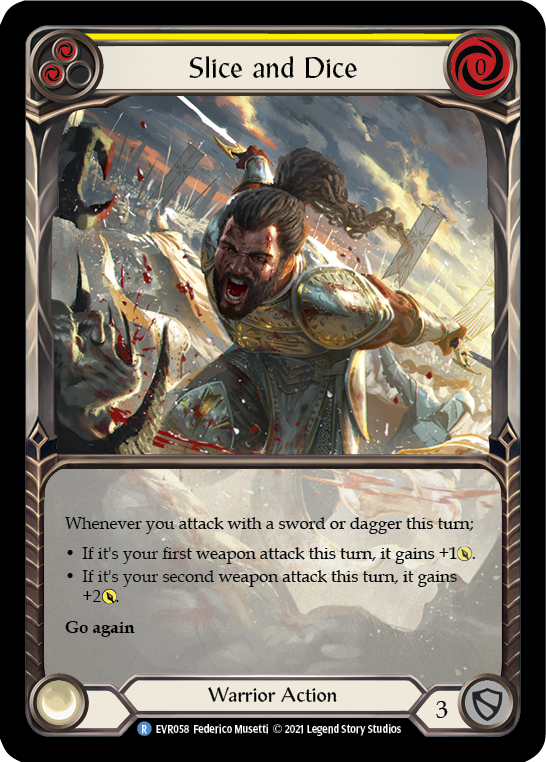 Slice and Dice (Yellow) [Everfest] 1st Edition Extended Art Rainbow Foil