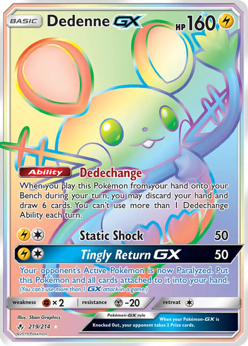 Dedenne GX (219/214) [Sun & Moon: Unbroken Bonds] - Pokemon Single