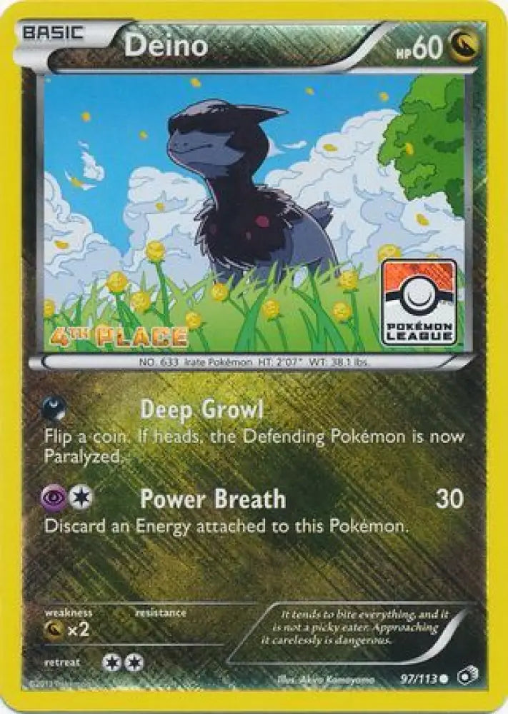 Deino (97/113) (League Promo 4th Place) [Black & White: Legendary Treasures] - Pokemon Single