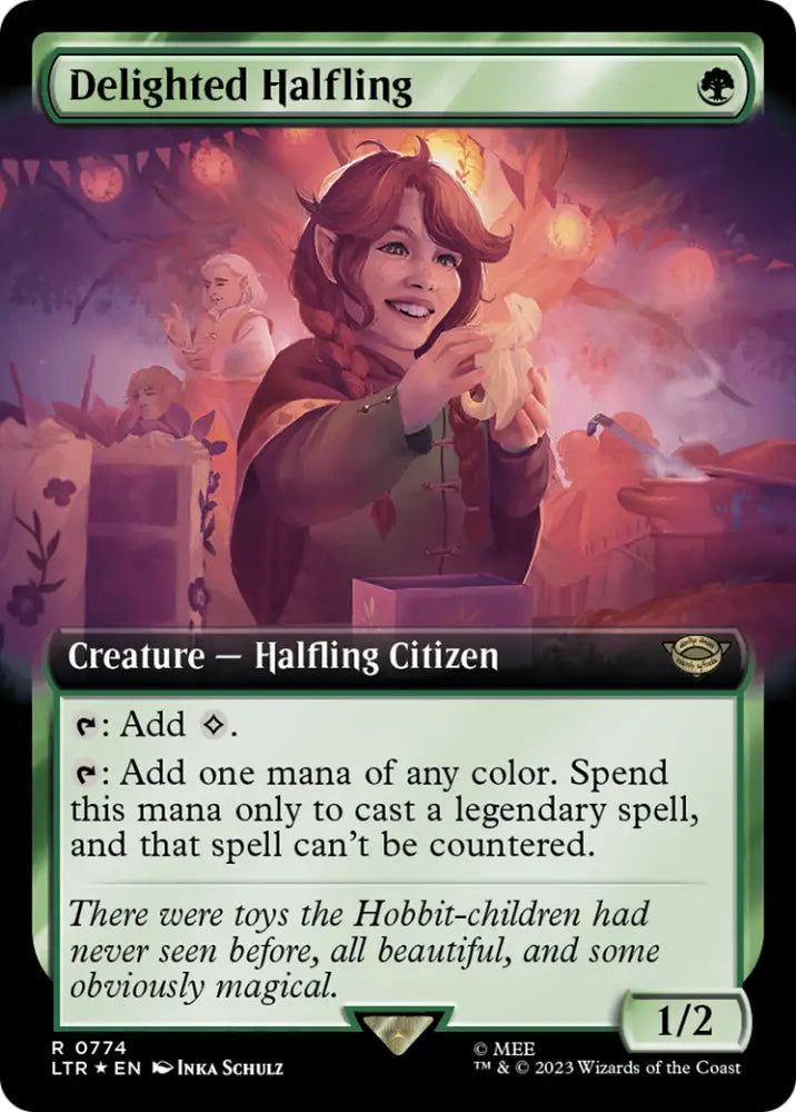 Delighted Halfling (Extended Art) (Surge Foil) [The Lord of the Rings: Tales of Middle-Earth] - MTG Single