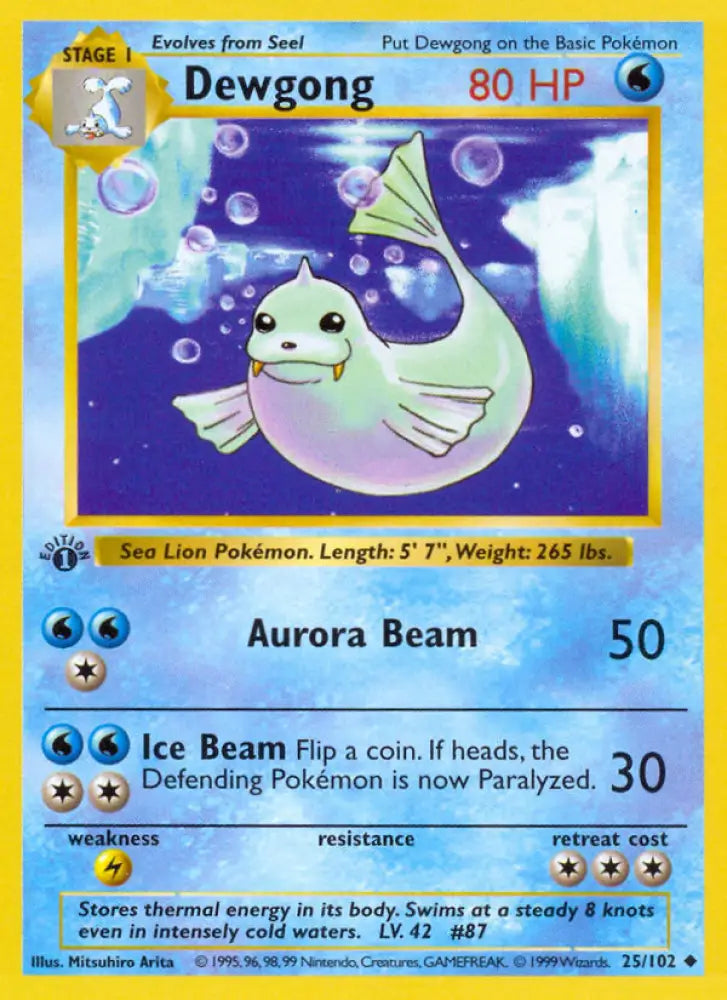 Dewgong (25/102) (Shadowless) [Base Set 1st Edition] - Pokemon Single