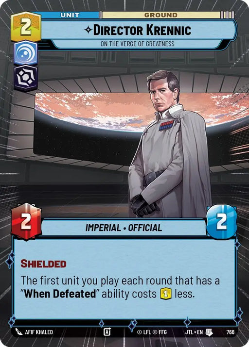 Director Krennic - On the Verge of Greatness (Hyperspace Foil) (766) [Jump to Lightspeed] - Star Wars: Unlimited Single